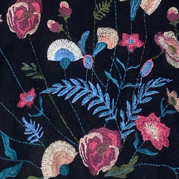 Pixley Black Embroidered Floral Sweater Womens Lg Viscose Cozy Soft Cottage Boho - Picture 2 of 9